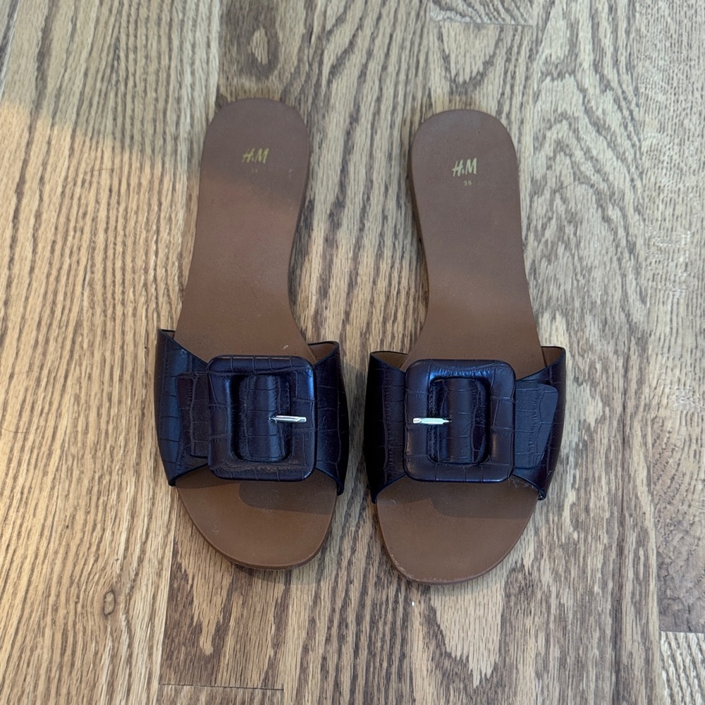 H&M Dark Brown Slide Sandals with Buckle